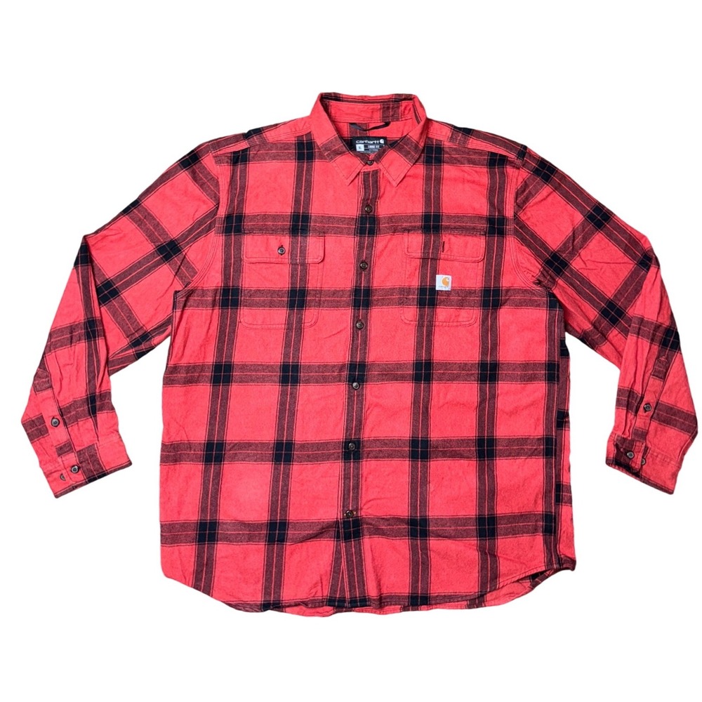 Carhartt Men Red Black Plaid Flannel‎ Long Sleeve Work Shirt Loose Fit XL TW4451